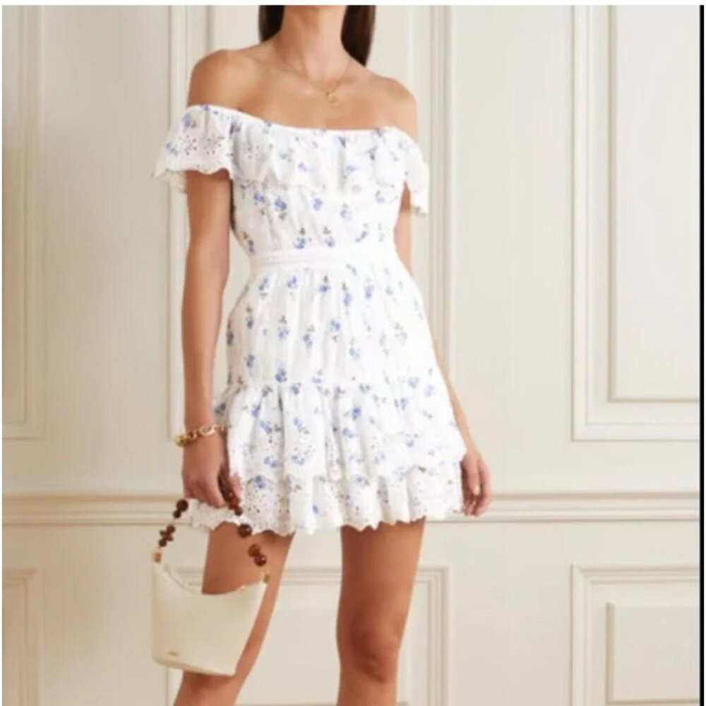 LoveShackFancy Denver Off-the-Shoulder Tiered Floral Dress Size 6